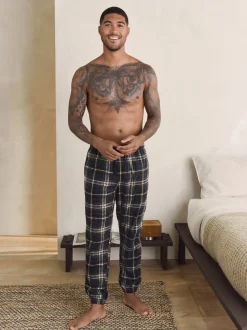 Zwart/neutraal geruit - Motionflex Corded Cosy Cuffed Pyjama Bottoms