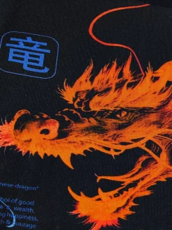 Zwart/Oranje draak - T-shirt met normale pasvorm, korte mouwen en all-over print (3-16jr)
