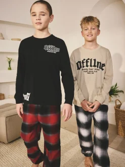 Zwart/Rood/kiezelkleurig Offline - Set van 2 geweven geruite pyjama's met lange mouwen (3-16jr)