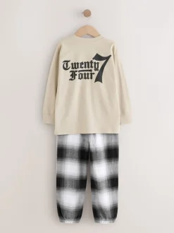 Zwart/Rood/kiezelkleurig Offline - Set van 2 geweven geruite pyjama's met lange mouwen (3-16jr)