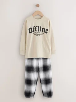 Zwart/Rood/kiezelkleurig Offline - Set van 2 geweven geruite pyjama's met lange mouwen (3-16jr)