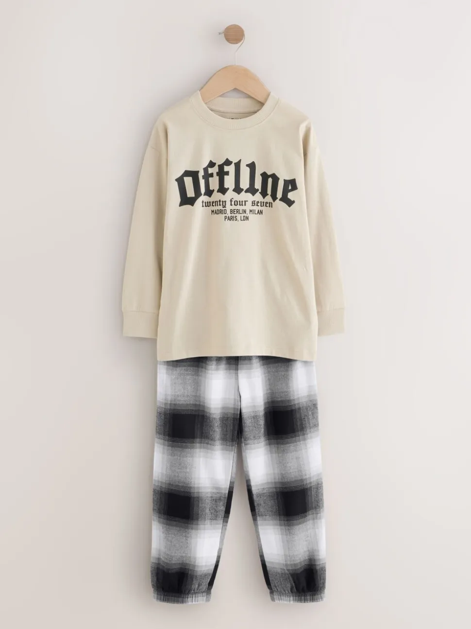 Zwart/Rood/kiezelkleurig Offline - Set van 2 geweven geruite pyjama's met lange mouwen (3-16jr)