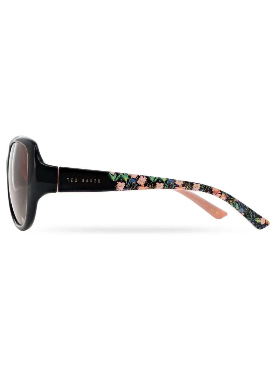Zwart/roze - Ted Baker - Oversized dameszonnebril met exclusieve bloemenprint op de zijkanten