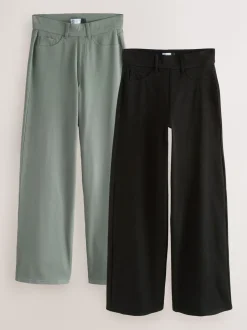 Zwart/Saliegroen - Jersey denim broek met wijde pijpen 2 set