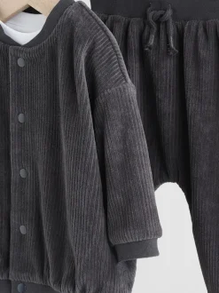 Zwart/wit - Baby Velour Jacket, Top and Joggers Set (0mths-2yrs)