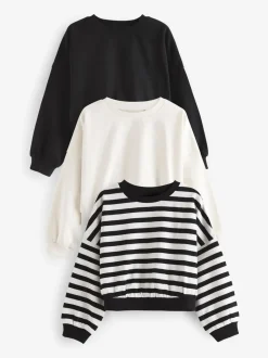 Zwart/wit - Boxy 100% katoenen Sweaters met Lange mouwen 3 pack (3-16jr)