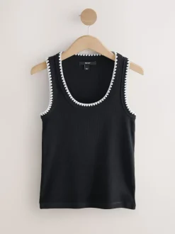 Zwart/wit - Contrast Knit Trim Ronde hals Mouwloos Tank Vest Top