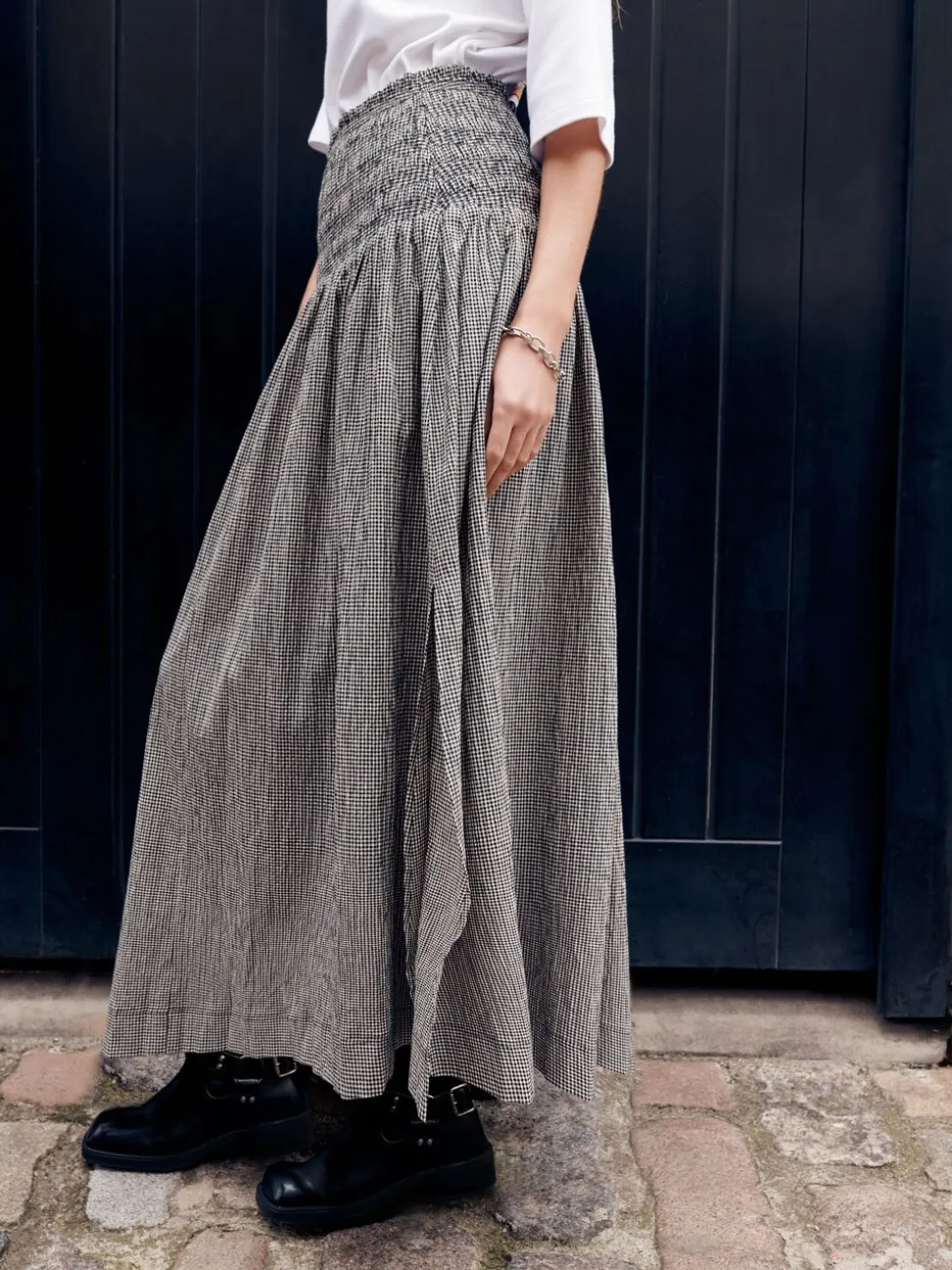 Zwart/wit - Drop Waist Gingham Maxi Skirt