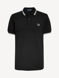 Zwart/wit - Fred Perry poloshirt met gestreepte rand