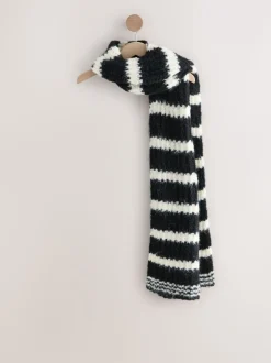 Zwart/wit - Knitted Wool Blend Striped Scarf