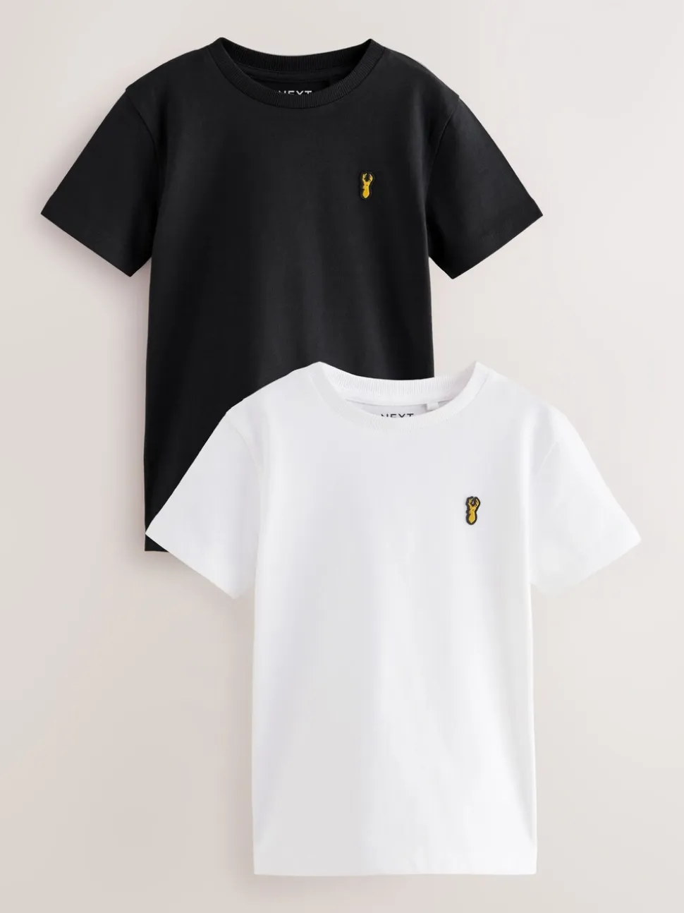 Zwart/wit - T-shirts met korte mouwen en geborduurd rendier, verpakking van 2 (3-16jr)