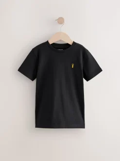 Zwart/wit - T-shirts met korte mouwen en geborduurd rendier, verpakking van 2 (3-16jr)