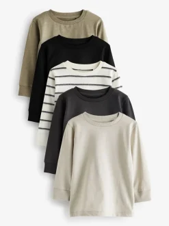 Zwart/wit - Verpakking van 5 effen T-shirts met lange mouwen (3 mnd-7 jr)