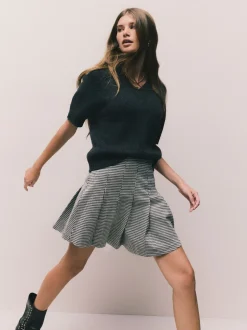 Zwart-wit geruit - Mini Jersey Pleated Skirt