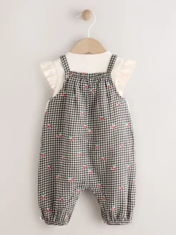 Zwart/wit geruite kers - Babyset van rompertje met korte mouwen en tuinbroek (0mnd -2jr)