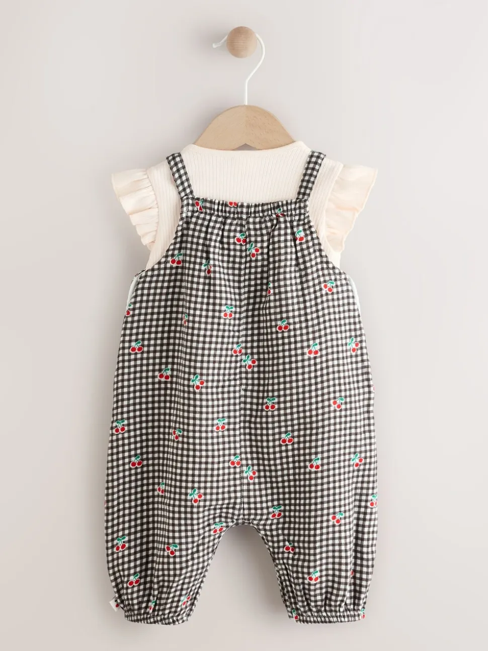 Zwart/wit geruite kers - Babyset van rompertje met korte mouwen en tuinbroek (0mnd -2jr)