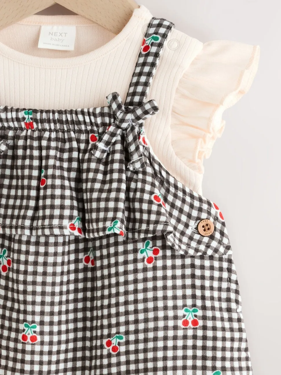 Zwart/wit geruite kers - Babyset van rompertje met korte mouwen en tuinbroek (0mnd -2jr)