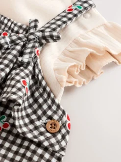 Zwart/wit geruite kers - Babyset van rompertje met korte mouwen en tuinbroek (0mnd -2jr)