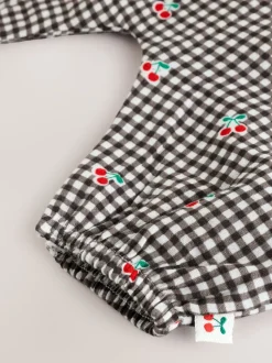Zwart/wit geruite kers - Babyset van rompertje met korte mouwen en tuinbroek (0mnd -2jr)