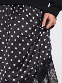 Zwart-wit gestipt - 2-In-1 Sweatshirt met Satijnen Midi Rok
