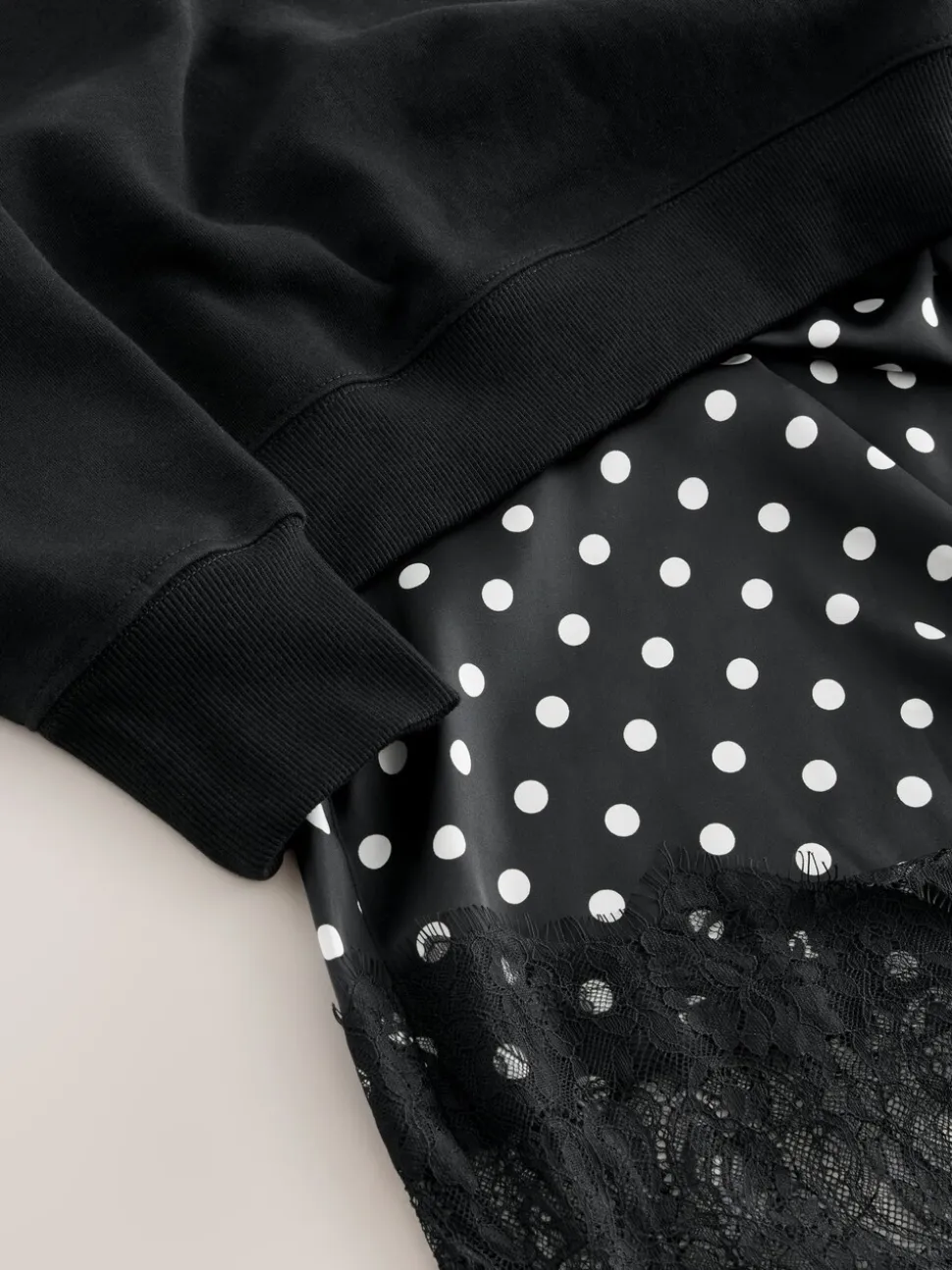 Zwart-wit gestipt - 2-In-1 Sweatshirt met Satijnen Midi Rok