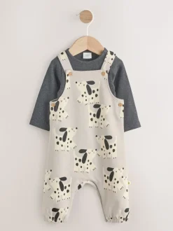 Zwart-wit hond - Jersey tuinbroek en rompertje babyset (0mnd-2jr)