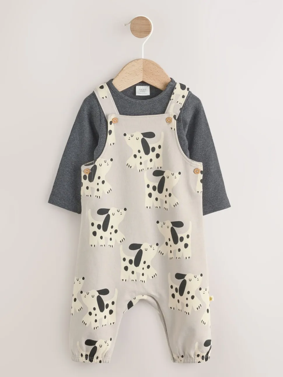 Zwart-wit hond - Jersey tuinbroek en rompertje babyset (0mnd-2jr)