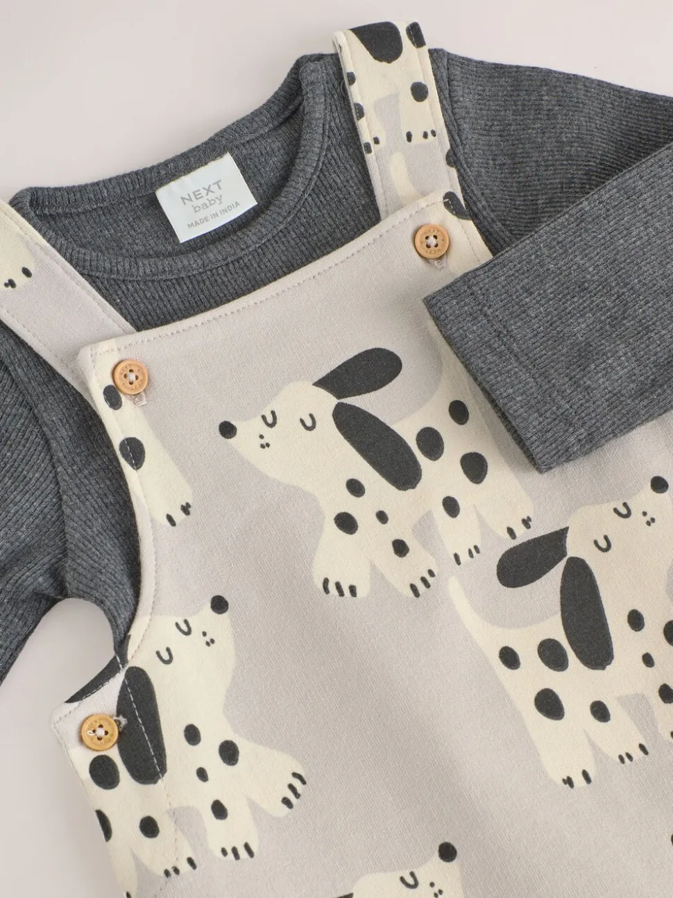 Zwart-wit hond - Jersey tuinbroek en rompertje babyset (0mnd-2jr)