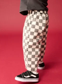 Zwart/wit met dambordpatroon - Wijde broek met elastische taille (3mnd-7jr)