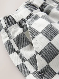 Zwart/wit met dambordpatroon - Wijde broek met elastische taille (3mnd-7jr)