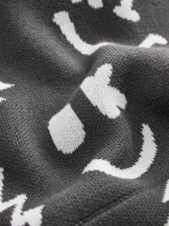 Zwart-wit met figuurtjes - Gebreide hoodie (3-16jr)