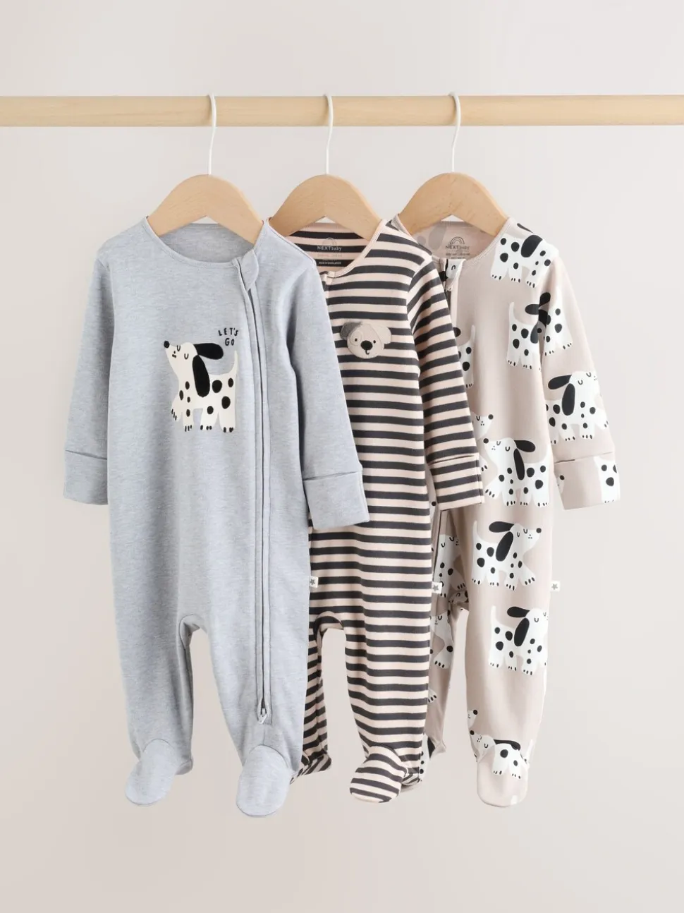 Zwart-wit met hond - Verpakking van 3 babypyjama's met tweewegrits (0-2jr)