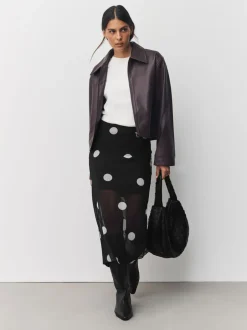Zwart-wit met stippen - Mesh Midi Pencil Skirt