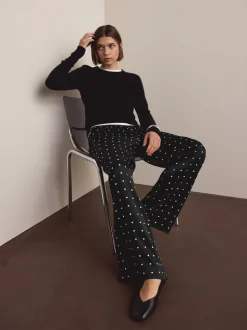 Zwart-wit met stippen - Satin Tie Waist Wide Leg Trousers