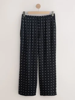 Zwart-wit met stippen - Satin Tie Waist Wide Leg Trousers