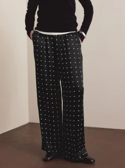 Zwart-wit met stippen - Satin Tie Waist Wide Leg Trousers