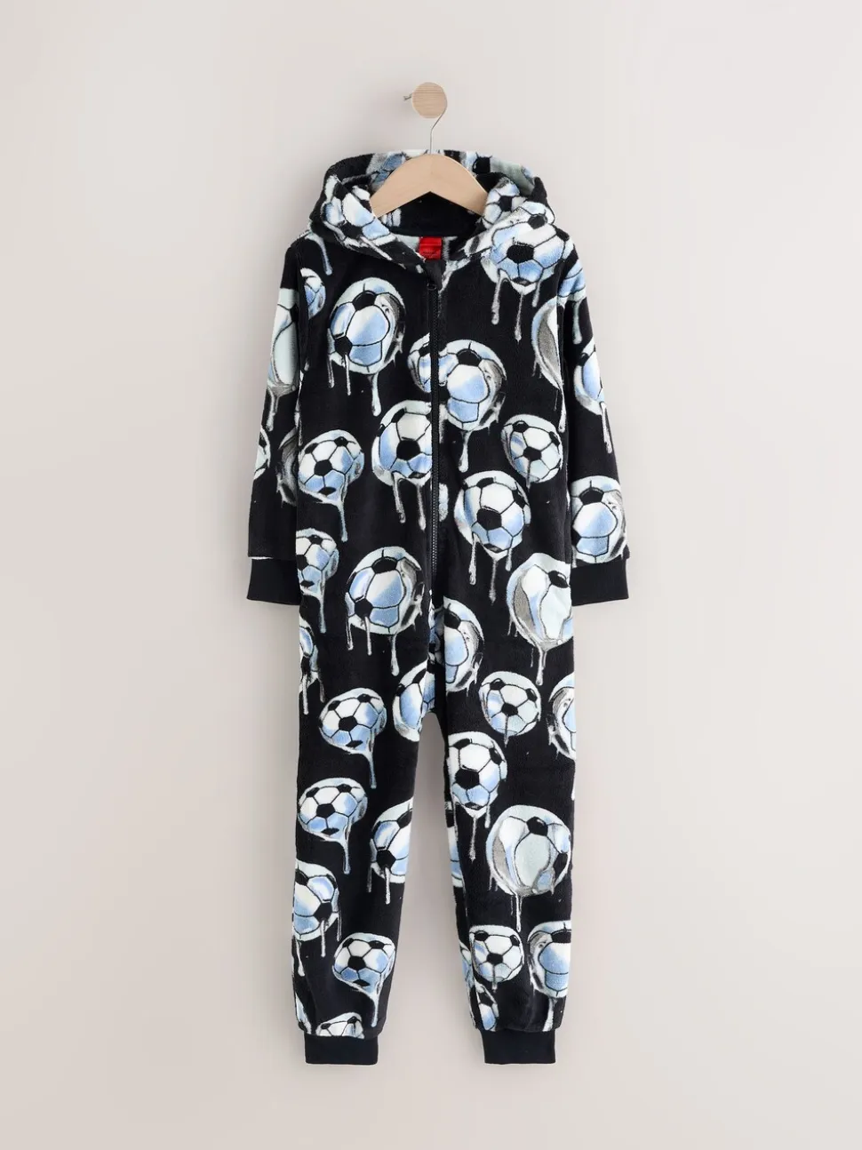 Zwart/wit met voetbal - All-in-ones fleece pyjama (3-16jr)