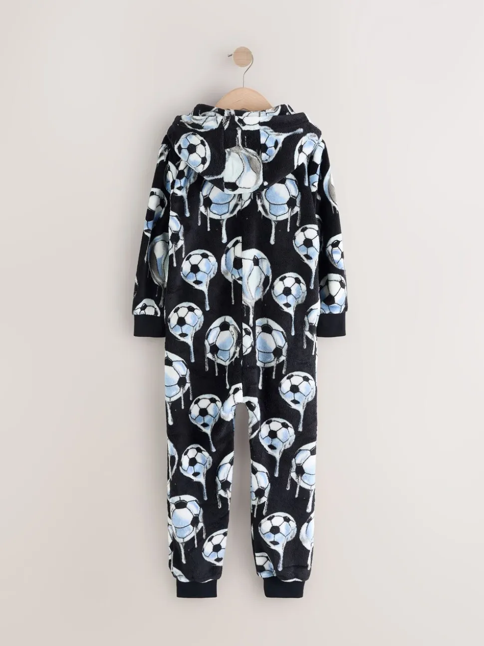 Zwart/wit met voetbal - All-in-ones fleece pyjama (3-16jr)