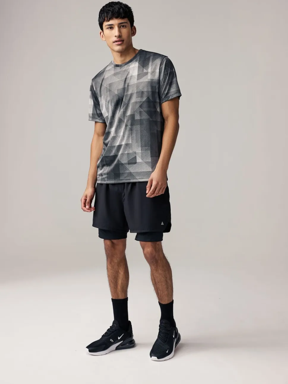 Zwart-wit mono - Active Gym training T-shirt met print