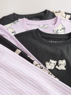 Zwart-wit pandaprint - Verpakking van 3 pyjama's met joggingbroek (3 - 16 jr)