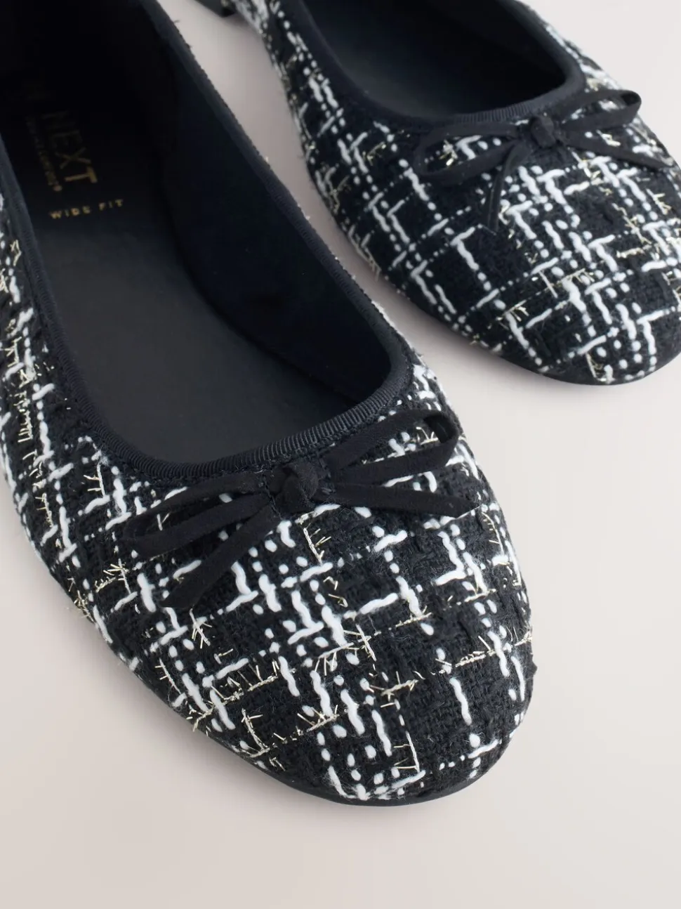 Zwart/wit tweed - Ballerina's met ronde neus