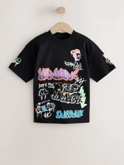 Zwart/wit/grijs - Verpakking van 3 relaxte T-shirts met grafische print en korte mouwen (3-16jr)
