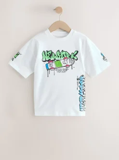 Zwart/wit/grijs - Verpakking van 3 relaxte T-shirts met grafische print en korte mouwen (3-16jr)