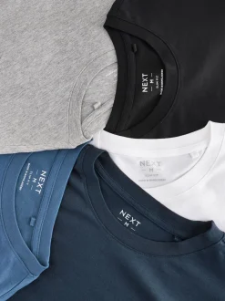 Zwart/Wit/Grijs/Blauw - Slim Fit - verpakking van 5 regular-fit T-shirts met lange mouwen van 100% katoen