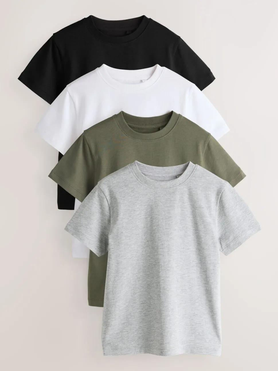 Zwart/wit/grijs/kaki - Set van 4 T-shirts met korte mouwen (3-16 jr)