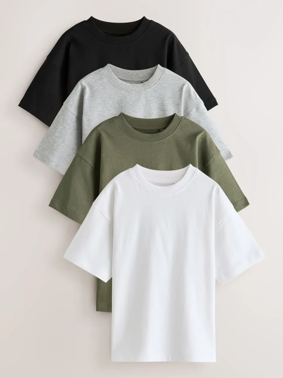 Zwart/wit/grijs/kaki - Set van 4 T-shirts met korte mouwen (3-16 jr)