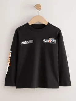 Zwart/wit/grijze auto's - 3 Relaxed Fit T-shirts met grafische print en lange mouwen (3-16jr)