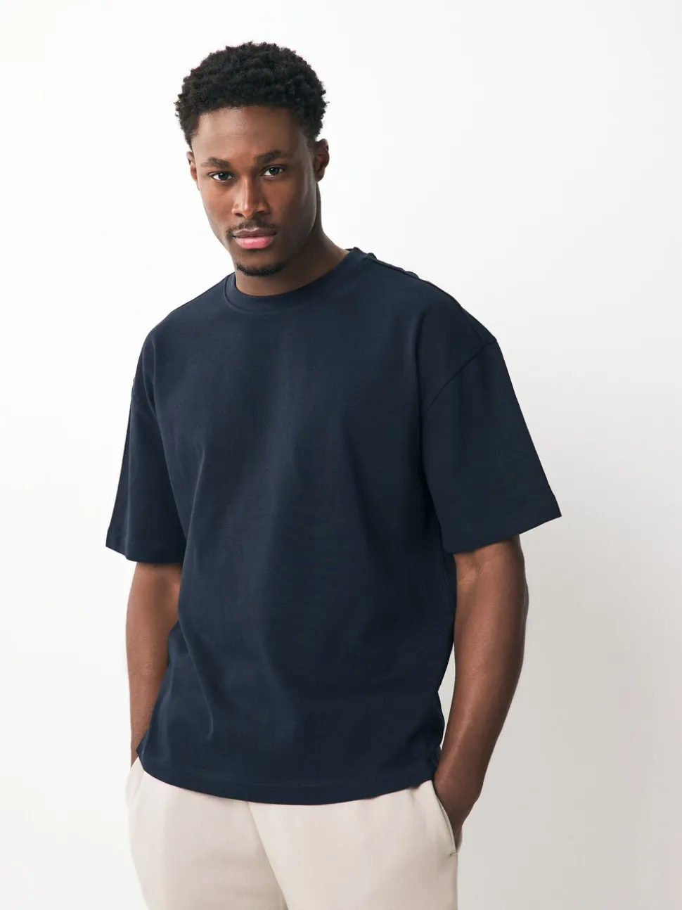 Zwart/wit/kiezelkleurig/marineblauw/grijs - Set van 5 ruimvallende dikke T-shirts