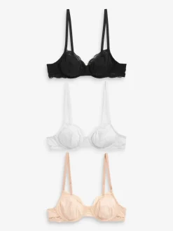 Zwart/wit/pastelroze huidskleur - Katoenmix ultiem comfort beha's verpakking van 3