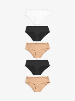 Zwart/wit/praline huidskleur - Set van 5 slipjes van microvezels